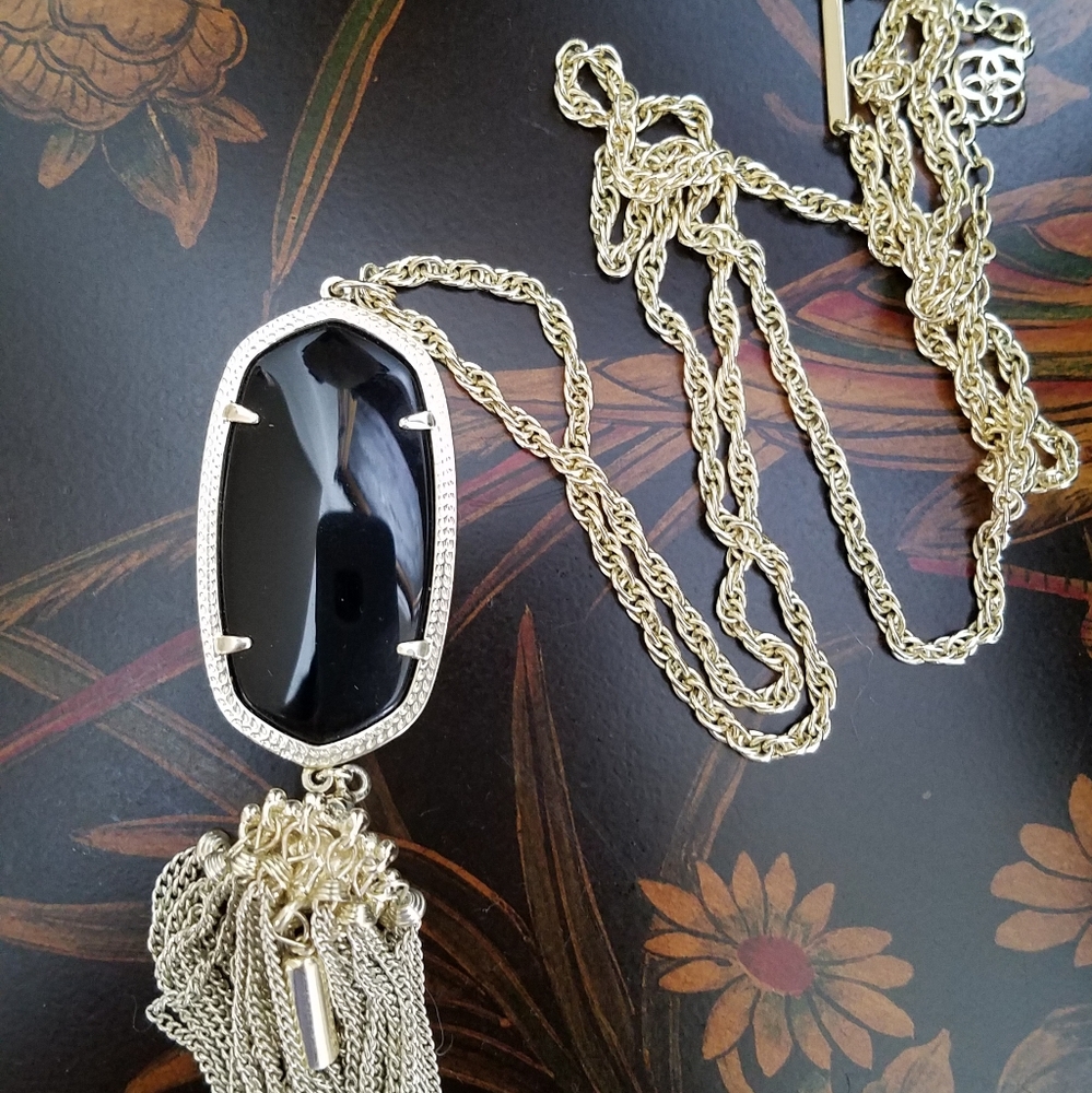 Kendra Scott Rayne Necklace Gold/ Black Granite.